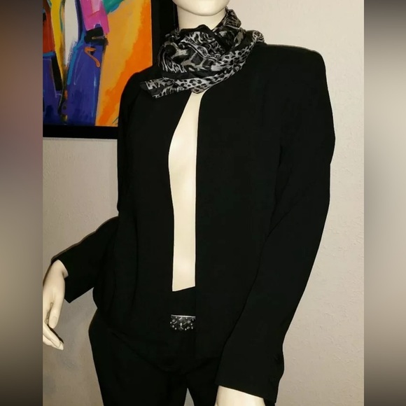 EILEEN FISHER BLACK TROPICAL SUITING WITH ECO POLY RNDNK STRGHT JKT  8 NEW $358 - Picture 1 of 11